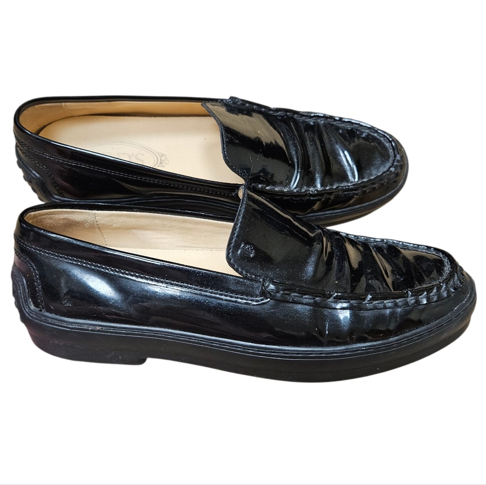 Tod's Driving Loafers Patent Leather Black Size 38